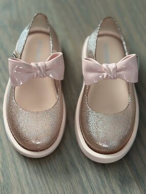 Mini Melissa Pink Glitter Bow Mary Jane Shoes